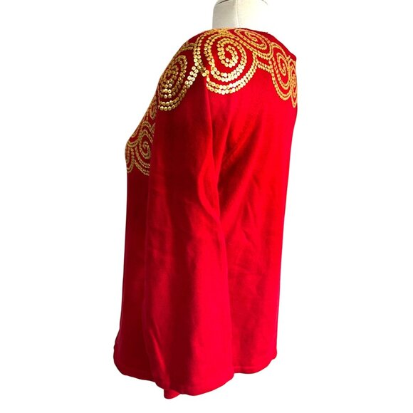 Vintage Linea by Louis Dell'Olio Red & Gold Sequin Sweater Sz Large Womens - Picture 8 of 9